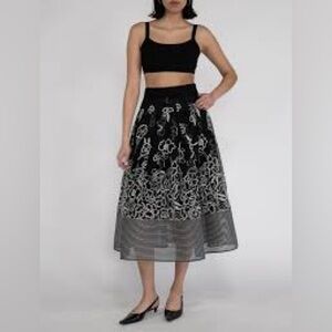 Sachin + Babi Noir Embroidered Floral Midi Skirt